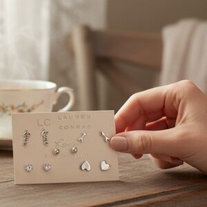 Lauren Conrad Earrings Silver Love Heart Stud Set